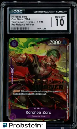 2024 One Piece Tournament Promos P045 Roronoa Zoro Pre-Release Winner CGC 10 - Image 1