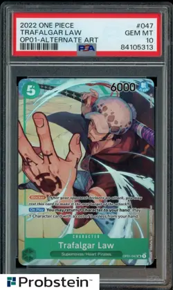 2022 One Piece OP01 Pre-Errata #047 Trafalgar Law Alternate Art PSA 10 - Image 1