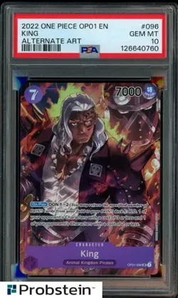2022 One Piece OP01 EN Pre-Errata #096 King Alternate Art PSA 10 GEM MINT - Image 1