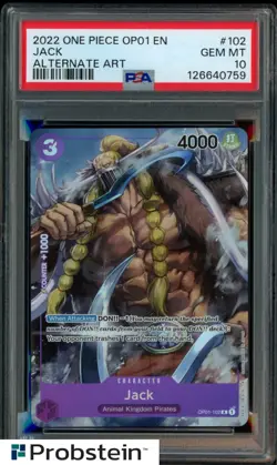 2022 One Piece OP01 EN Pre-Errata #102 Jack Alternate Art PSA 10 GEM MINT - Image 1