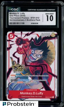 2025 One Piece Tournament Promo ST01-012 3rd Anniversary Monkey D. Luffy CGC 10 - Image 1