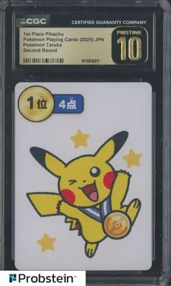 2025 Pokemon JPN Taruka Playing Card Second Round 1st Pl Pikachu CGC 10 PRISTINE - Image 1