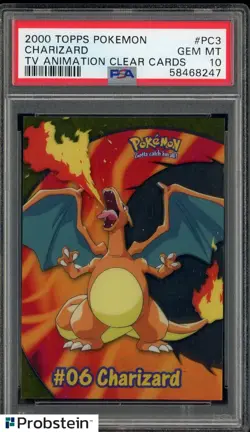 2000 Topps Pokemon TV Animation Clear Cards #PC3 Charizard PSA 10 GEM MINT - Image 1