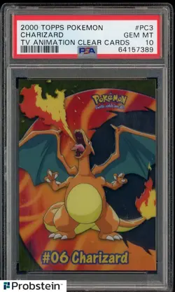 2000 Topps Pokemon TV Animation Clear Cards #PC3 Charizard PSA 10 GEM MINT - Image 1