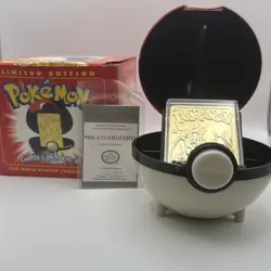 1999 Pokemon Charizard #6 23K Gold Plated Card Burger King Pokeball w/ COA & Box - Image 1
