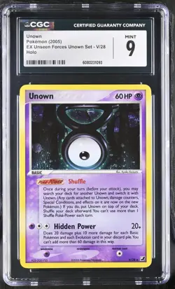 CGC 9 MINT Unown 2005 EX Unseen Forces V/28 Holo Pokemon Card - Image 1