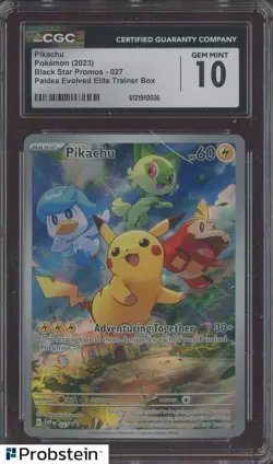 2023 Pokemon BSP Paldea Evolved Elite Trainer Box #027 Pikachu CGC 10 - Image 1