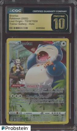 2022 Pokemon Lost Origin Trainer Gallery #TG10 Snorlax CGC 10 PRISTINE - Image 1