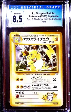 🌈 CGC 8.5 - Pokemon Lt. Surge's Raichu Holo No. 026 Gym 2 Challenge 1999 - NM+ - Image 1