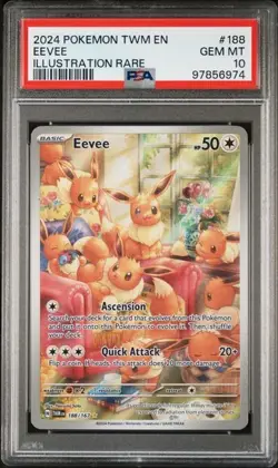 2024 POKEMON TWM EN-TWILIGHT MASQUERADE ILLUSTRATION RARE #188 EEVEE PSA 10 - Image 1