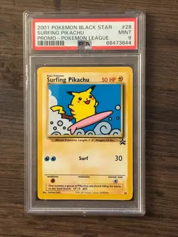 Pokemon League Black Star Surfing Pikachu Promo #28 PSA9 Cert # 68473844 - Image 4