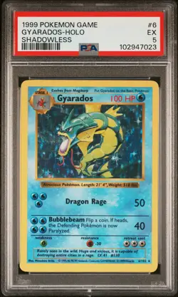 1999 POKEMON GAME SHADOWLESS #6 GYARADOS-HOLO PSA 5 - Image 1