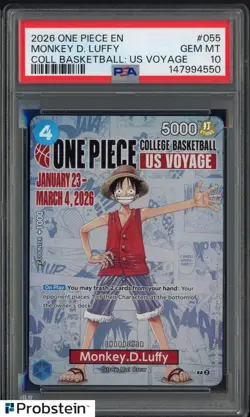 2026 One Piece EN College Basketball US Voyage #055 Monkey D Luffy PSA 10 - Image 1