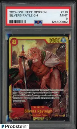 2024 One Piece OP08 EN #118 Silvers Rayleigh PSA 9 MINT - Image 1