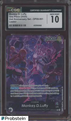 2025 One Piece EN OP09 2nd Anniversary Set #061 Monkey D Luffy CGC 10 - Image 1