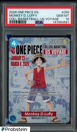 2026 One Piece EN College Basketball US Voyage #055 Monkey D Luffy PSA 10 - Image 1
