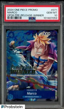 2024 One Piece Promo OP08 Pre-Release Winner #071 Marco PSA 10 GEM MINT - Image 1