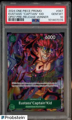 2024 One Piece Promo OP07 Pre-Release Winner #067 Eustass "Captain" Kid PSA 10 - Image 1