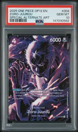 2025 ONE PIECE OP12 #004 ZORO-JUUROU SPECIAL ALTERNATE ART PSA 10 (QT582 - Image 1