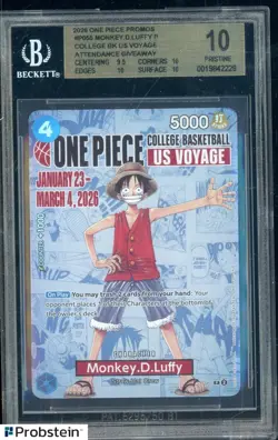 2026 Monkey D Luffy One Piece Promo College Basketball US Voyage BGS 10 PRISTINE - Image 1
