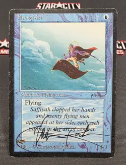 MTG Flying Men- DAMAGED/Signed Christopher Rush -Arabian Nights Magic Card #014 - Image 1