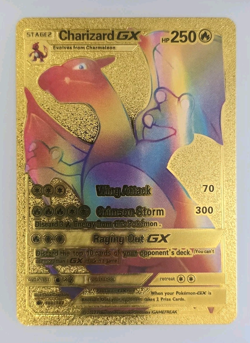 Pokemon Rainbow Charizard GX 250hp Gold Foil Fan Art Collector Card TCG - Image 1