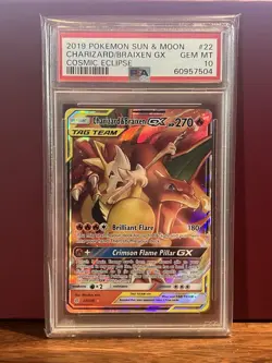 2019 POKEMON SUN & MOON COSMIC ECLIPSE #22 CHARIZARD/BRAIXEN GX PSA 10 - Image 1