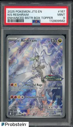 2025 Pokemon JTG EN Enhanced Booster #167 N's Reshiram PSA 9 MINT - Image 1