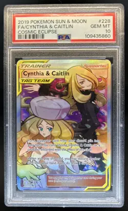 2019 Pokemon SM Cosmic Eclipse Cynthia Caitlin #228/236 PSA 10 GEM MINT - Image 1