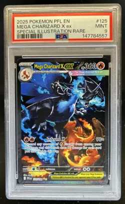 2025 Pokemon PFL Mega Charizard X ex Special Illustration Rare #125/094 PSA 9 - Image 1