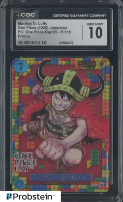 2025 One Piece Japanese Day' 25 P110 Monkey D. Luffy CGC 10 GEM MINT - Image 1