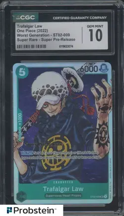 2022 One Piece Worst Generations ST02 Trafalgar Law Super Rare CGC 10 GEM MINT - Image 1