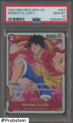 2022 One Piece OP01 EN #024 Monkey D Luffy PSA 10 GEM MINT - Image 1