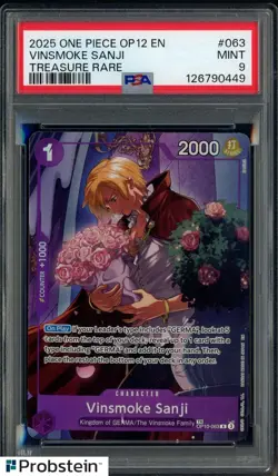 2025 One Piece OP12 EN Treasure Rare #063 Vinsmoke Sanji PSA 9 MINT - Image 1