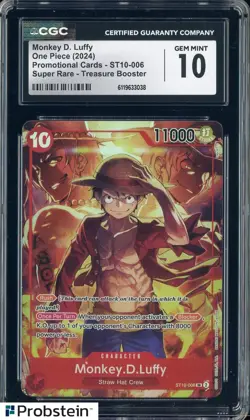 2024 One Piece Promotional Cards ST10 Monkey D. Luffy Super Rare CGC 10 GEM MINT - Image 1