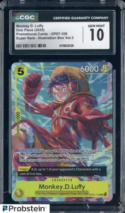 2025 One Piece Promotional Cards OP07 Monkey D. Luffy Super Rare CGC 10 - Image 1