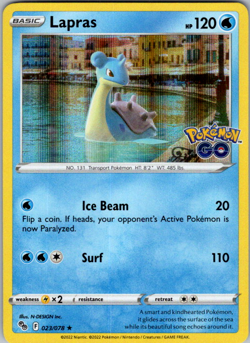 Lapras 023/078 2022 Pokemon GO Set Pokemon Card TCG Nintendo Holo Rare - Nm/Vlp - Image 1