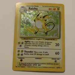 Pokemon TCG Raichu 14/102 Base Set Holo Rare 80 HP Thunder Card 1999 - Image 1
