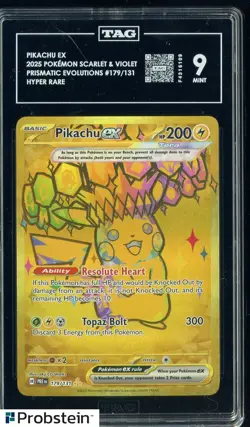 2025 Pokemon S&V Prismatic Evolutions #179/131 Pikachu ex Hyper Rare TAG 9 - Image 1