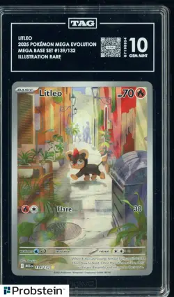 2025 Pokemon Mega Evolution Base Set #139/132 Litleo Illustration Rare TAG 10 - Image 1