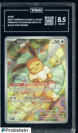 2025 Pokemon S&V Black Star Promo Prismatic Evolutions ETB #173 Eevee TAG 8.5 - Image 1
