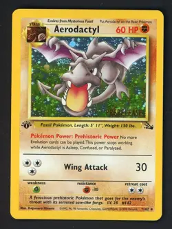 1999 Pokemon Fossil 1st Edition Pre-Release #1 Aerodactyl Holo Rare - Image 1