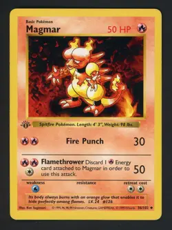 1999 Pokemon Game Base Set Unlimited Shadowless #36 Magmar - Image 1