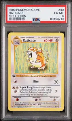 Pokemon Base Set 1st Edition, PSA 6 Raticate 1999 Pokemon Game Cert#80453213 - Image 1