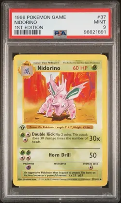 Pokemon PSA 9 1st Edition Nidorino 037/102 Base Set (Shadowless) - Image 1