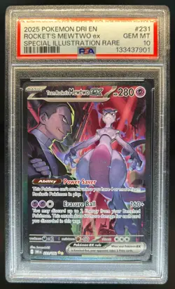 2025 Pokemon Destined Rivals Team Rocket's Mewtwo ex #231/182 PSA 10 GEM MINT - Image 1