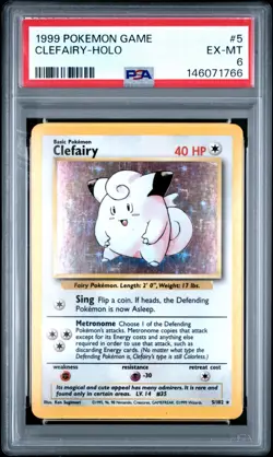 1999 Pokemon Base Set Unlimited - Clefairy 5/102 - Holo - PSA Graded: 6 - Image 1
