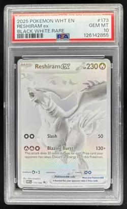 2025 Pokemon White Flare Reshiram ex Full Art Black and Rare #173/086 PSA 10 - Image 1