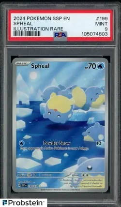 2024 Pokemon TCG SSP EN Illustration Rare #199 Spheal PSA 9 MINT - Image 1