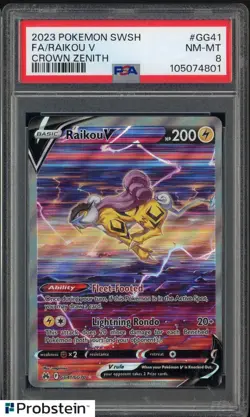 2023 Pokemon SWSH Crown Zenith #GG41 Raikou V FA PSA 8 NM-MT - Image 1